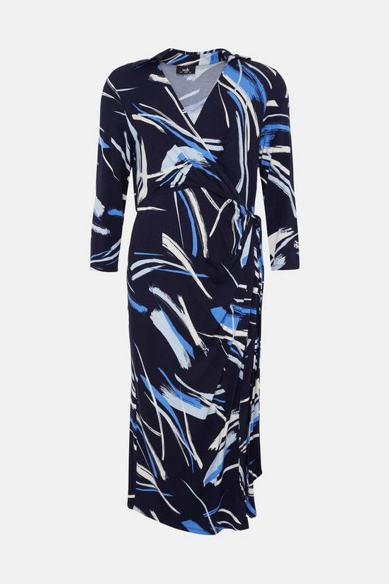 Wallis Blue Brushstroke Wrap Jersey Shirt Midi Dress 5