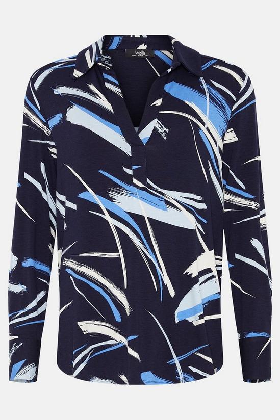 Wallis Blue Brushstroke Collared Jersey Shirt 5
