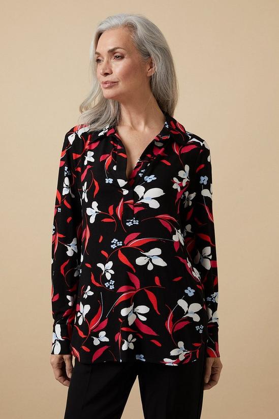 Wallis Black Floral Collared Jersey Shirt 1