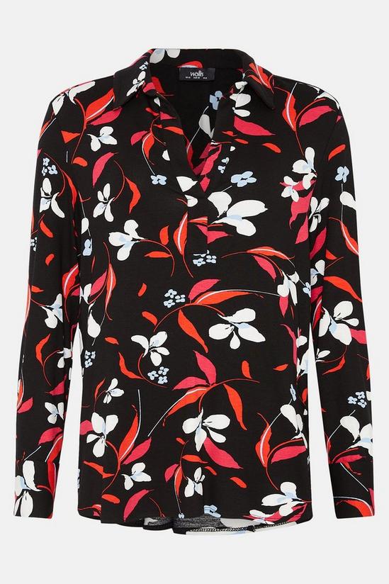 Wallis Black Floral Collared Jersey Shirt 5