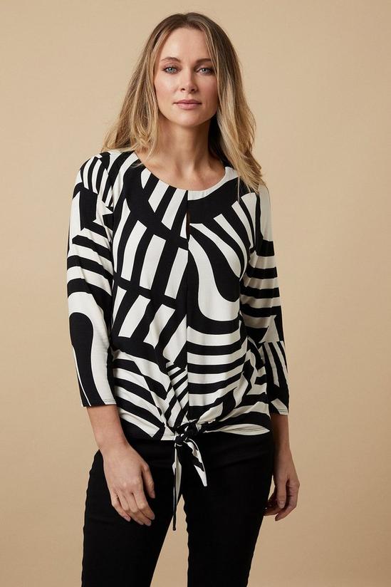Wallis Mono Graphic Key Hole Tie Front Jersey Top 1