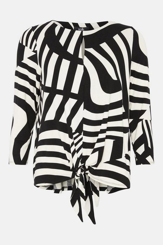 Wallis Mono Graphic Key Hole Tie Front Jersey Top 5