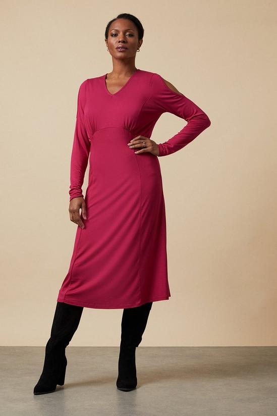 Wallis Dark Pink Jersey Cold Shoulder Midi Dress 1