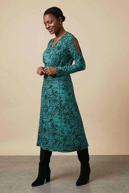 Wallis Green Abstract Jersey Cold Shoulder Midi Dress 1
