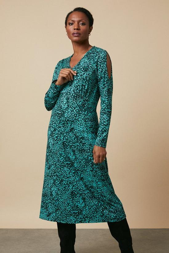 Wallis Green Abstract Jersey Cold Shoulder Midi Dress 2