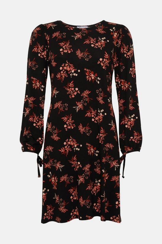 Wallis Petite Black Floral Tie Cuff Jersey Shift Dress 5