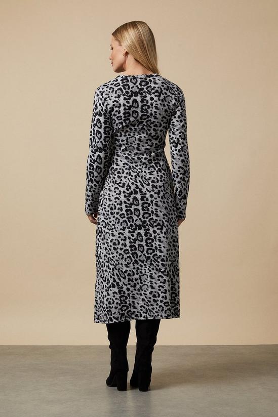 Wallis Petite Grey Animal Knitlook Tie Waist Midi Dress 3