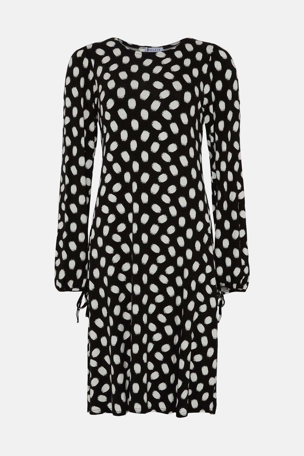 Tall Mono Polka Dot Tie Cuff Jersey Shift Dress