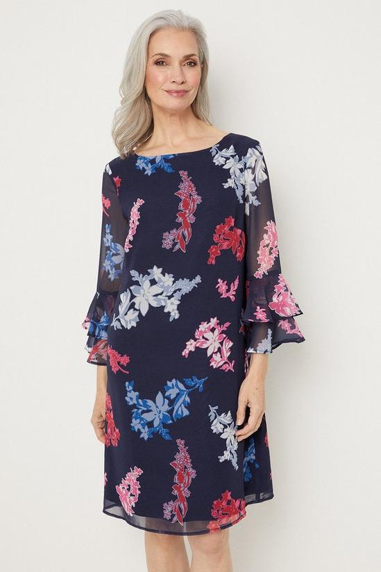 Wallis Navy And Pink Floral Fluted Shift Dress 2