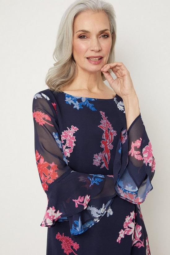 Wallis Navy And Pink Floral Fluted Shift Dress 4