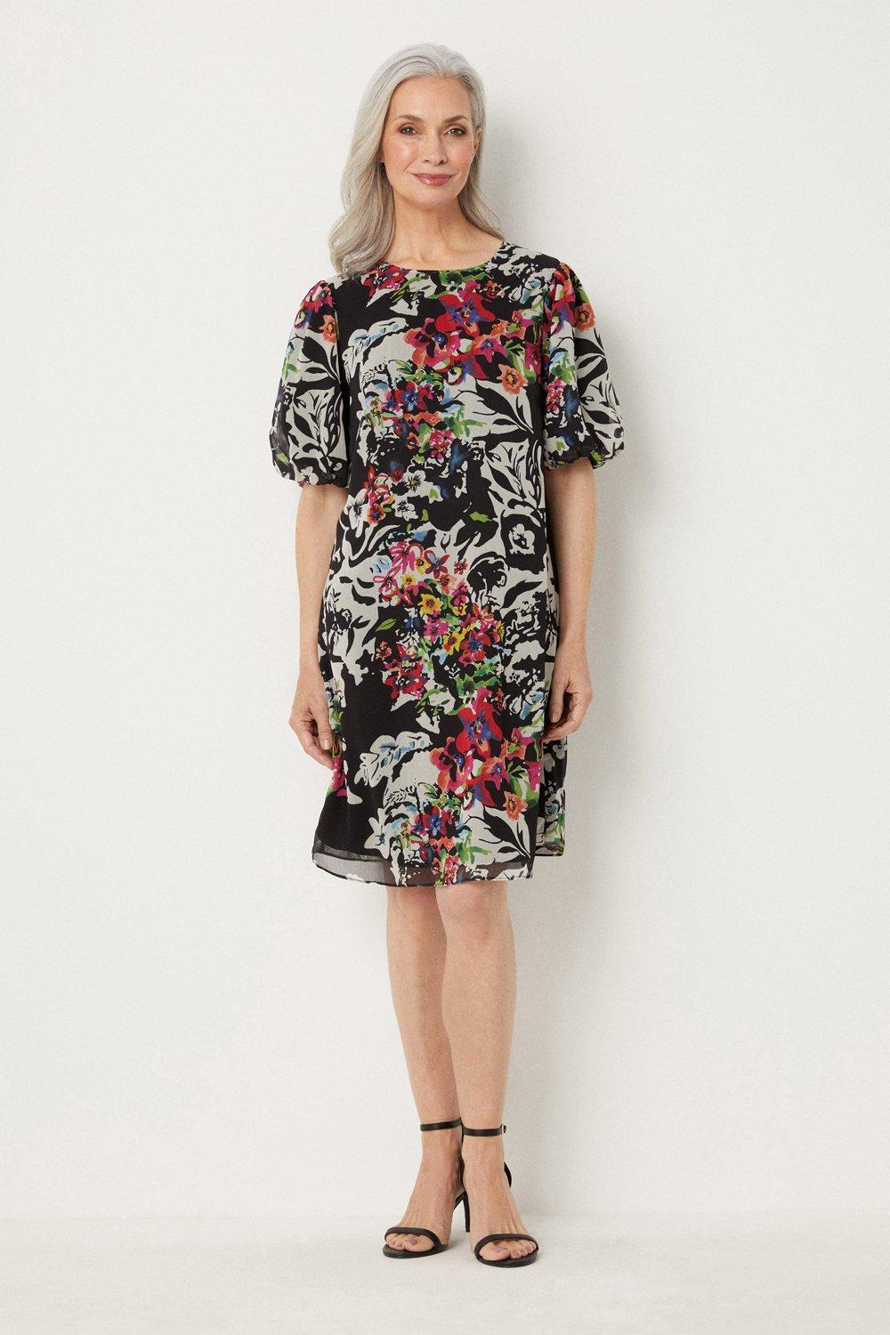Womens Colourful Floral Shift Dress