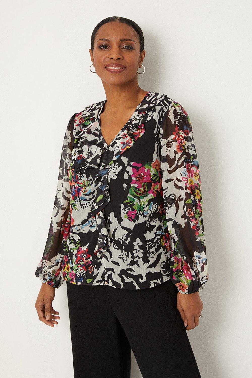 Womens Colourful Floral Ruffle Top
