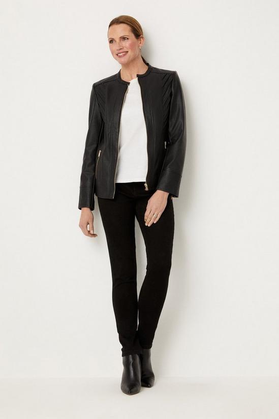 Wallis Black Collarless Faux Leather Zip Front Jacket 2