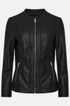 Wallis Black Collarless Faux Leather Zip Front Jacket thumbnail 5