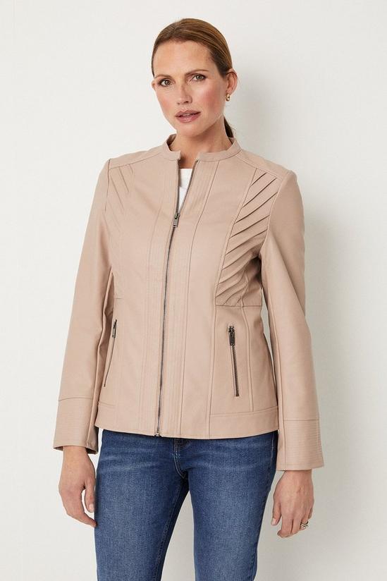 Wallis Mink Collarless Faux Leather Zip Front Jacket 1