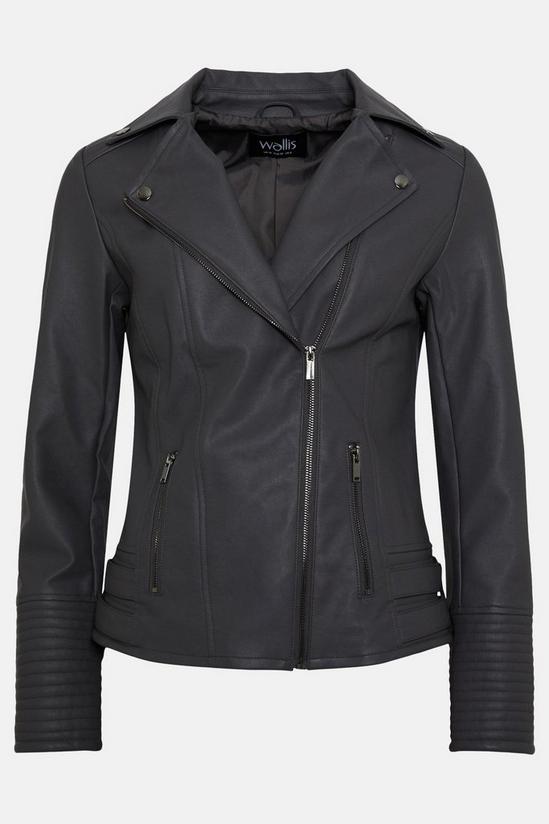 Wallis Dark Grey Faux Leather Biker Jacket 5