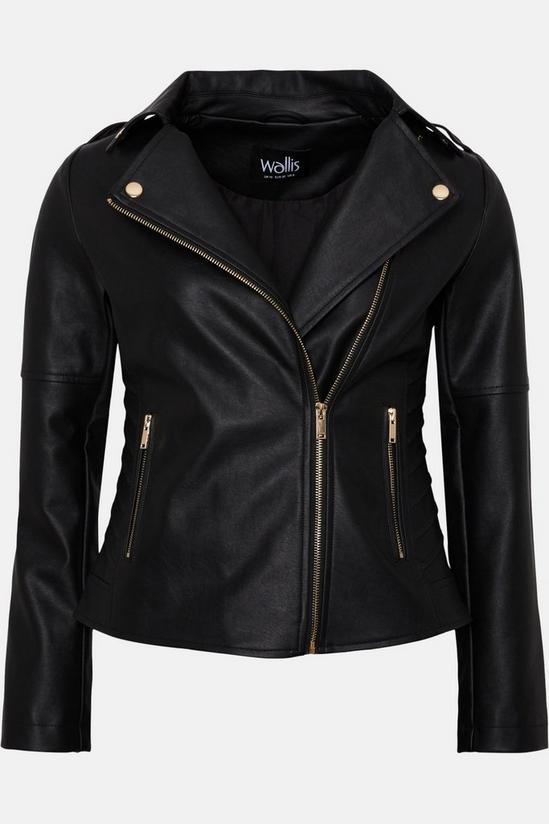 Wallis Petite Black Faux Leather Biker Jacket 5