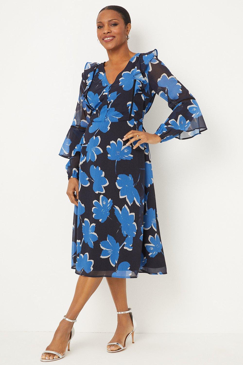 Midi navy dress with 2024 sleeves