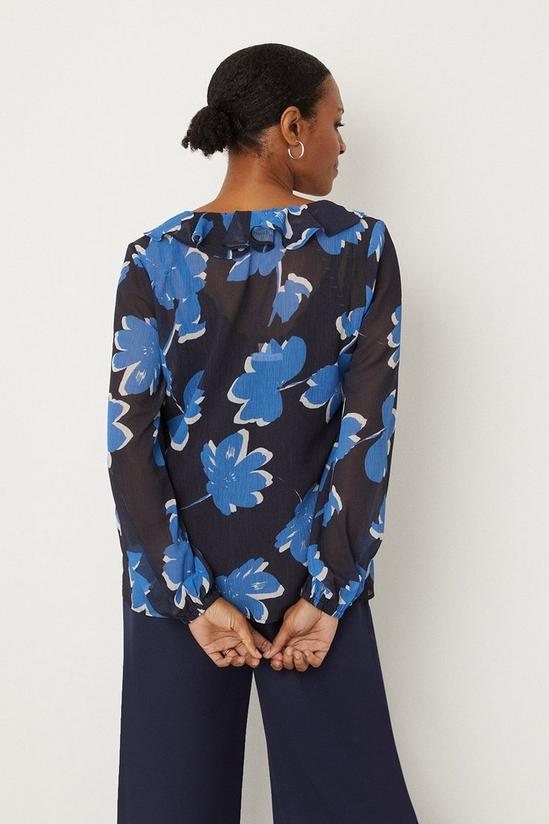 Wallis Navy Stencil Floral Ruffle Front Top 3
