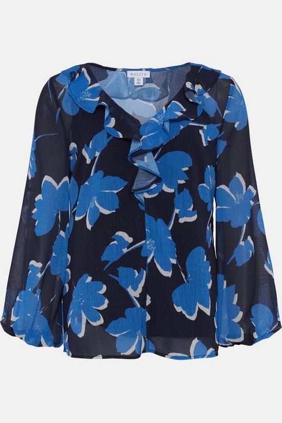 Wallis Navy Stencil Floral Ruffle Front Top 5
