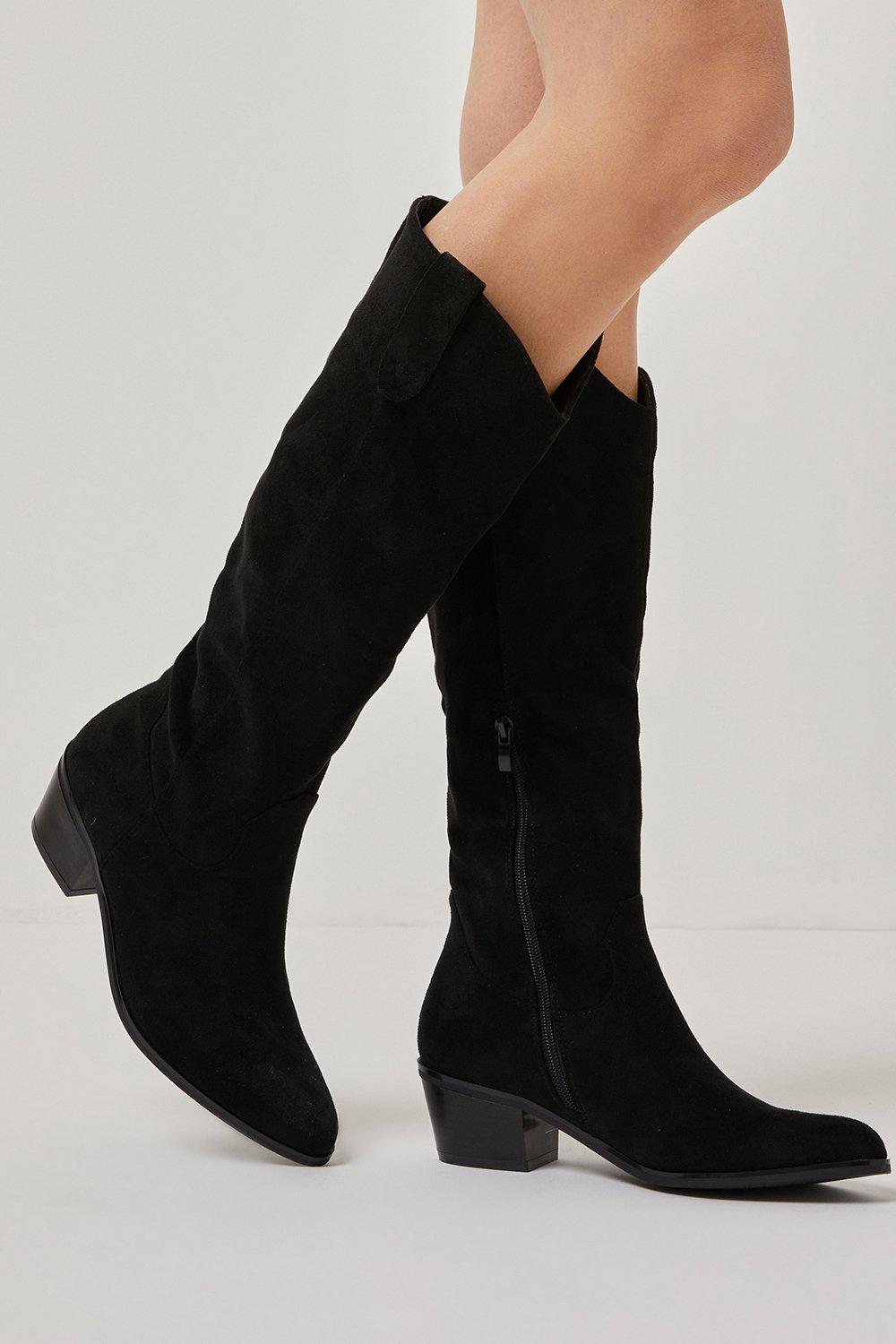 Womens Harriet Western Detail Low Heel Knee High Boots
