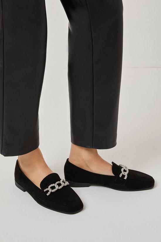 Wallis Lina Diamante Chain Detail Square Toe Soft Loafers 1