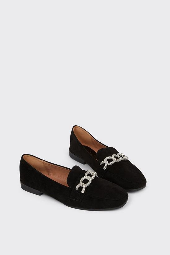Wallis Lina Diamante Chain Detail Square Toe Soft Loafers 4