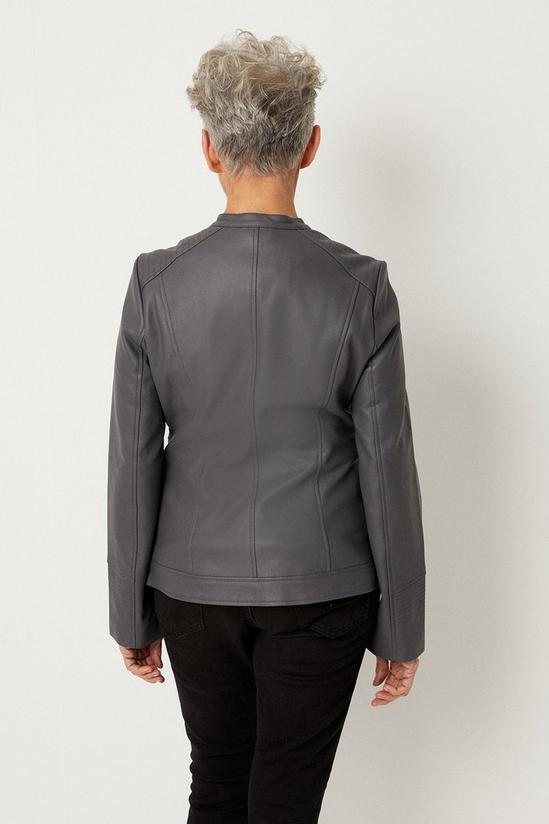 Wallis Petite Dark Grey Faux Leather Pleat Detail Zip Front Jacket 3