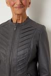 Wallis Petite Dark Grey Faux Leather Pleat Detail Zip Front Jacket thumbnail 4