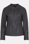 Wallis Petite Dark Grey Faux Leather Pleat Detail Zip Front Jacket thumbnail 5