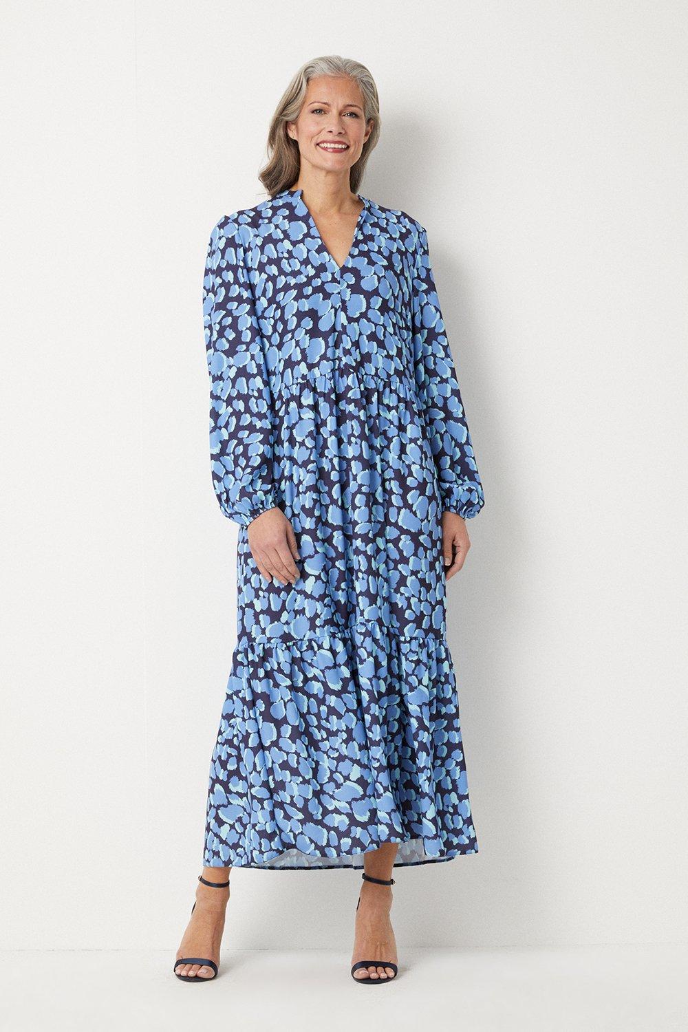 Womens Tall Blue Animal Print Crepe Midi Dress