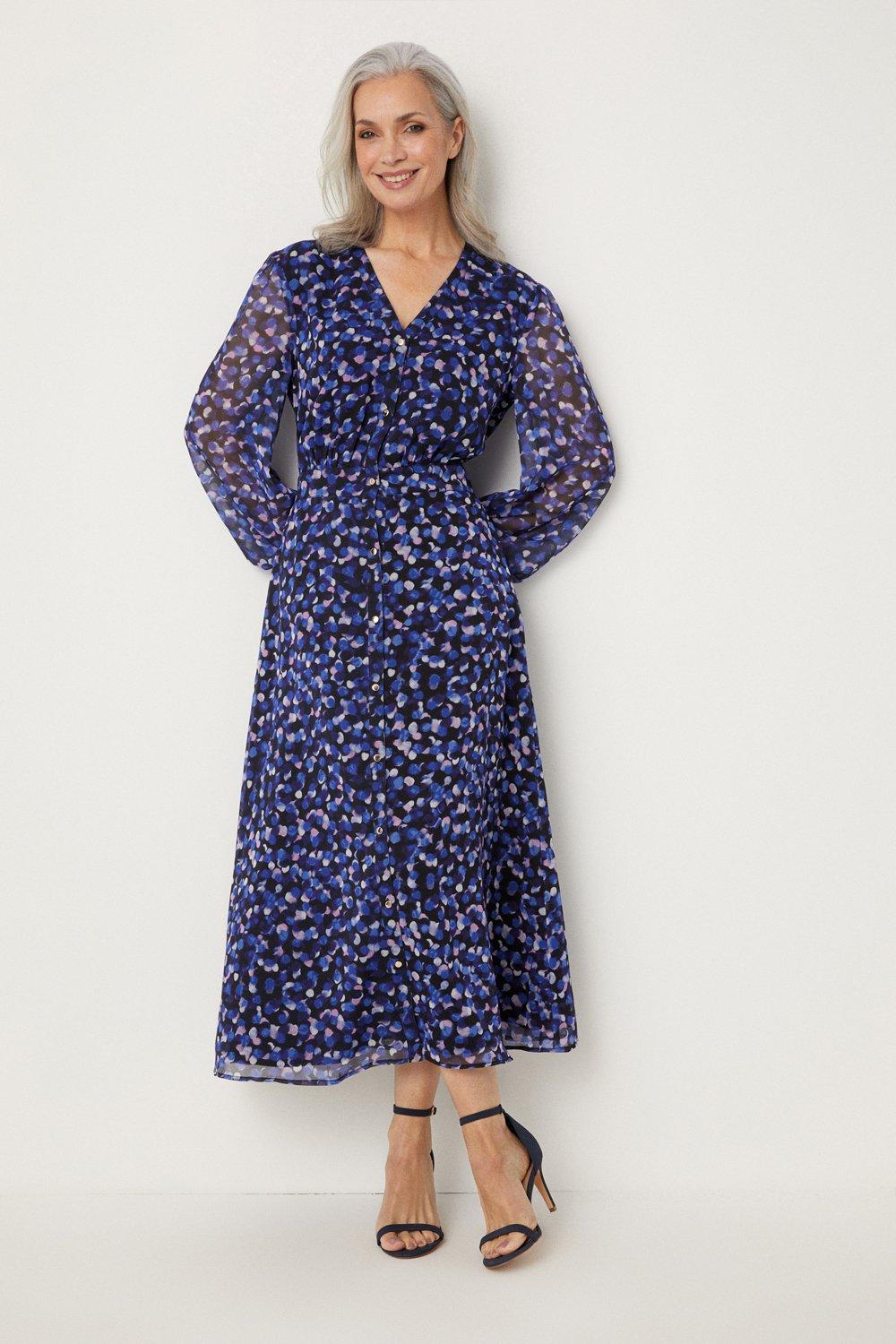 Womens Tall Spot Print Button Through Midi Dress