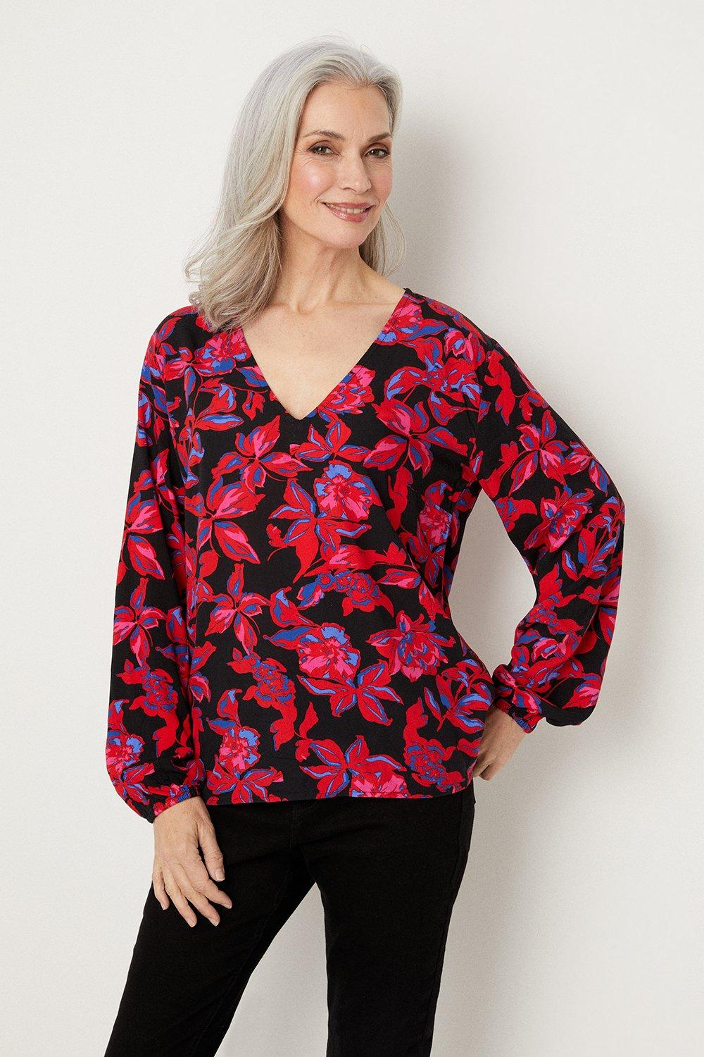 Womens Pink Floral V Neck Shell Top