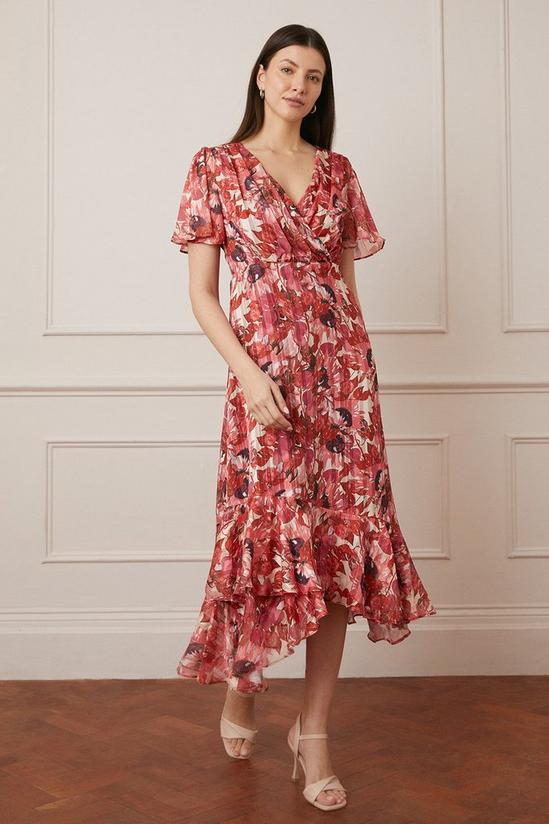 Wallis Floral Glitter Stripe Wrap Midi Dress 1
