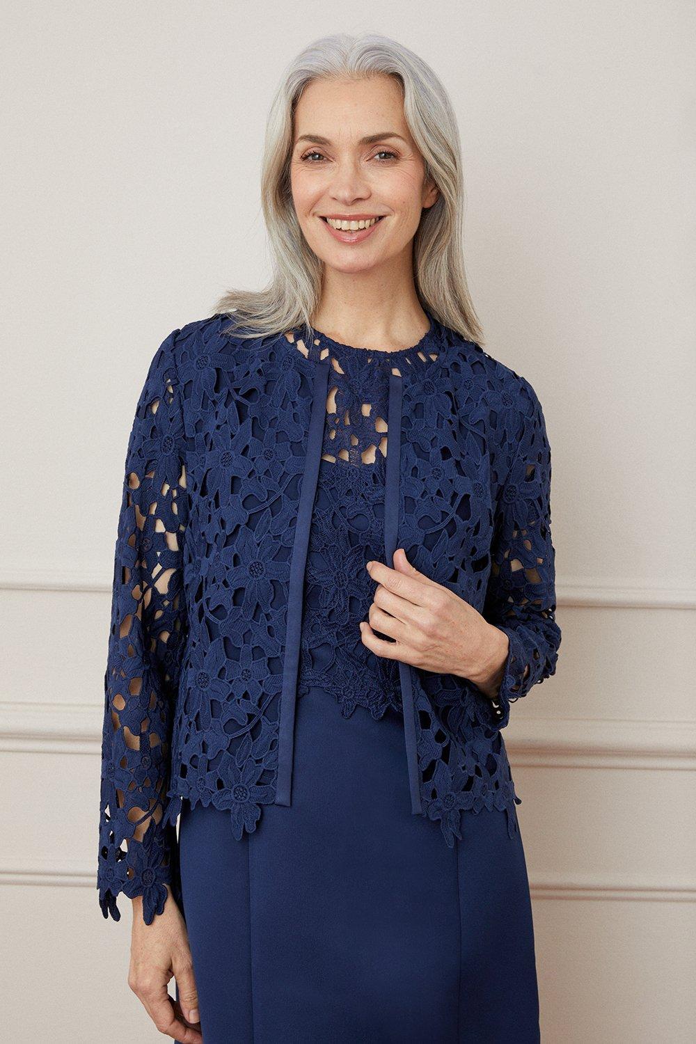 Navy Lace Edge To Edge Jacket