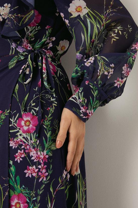 Wallis Petite Navy Floral Ruffle Front Wrap Midi Dress 6