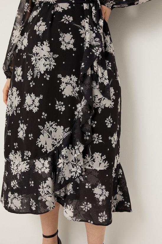 Wallis Curve Mono Floral Chiffon Midi Wrap Dress 6