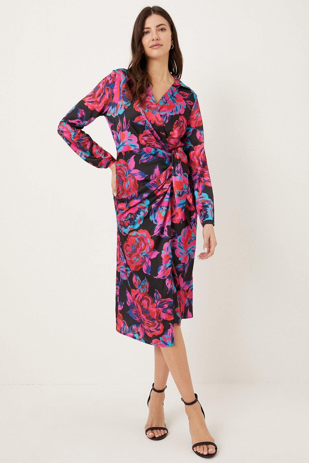Womens Pink Large Floral Wrap Dress