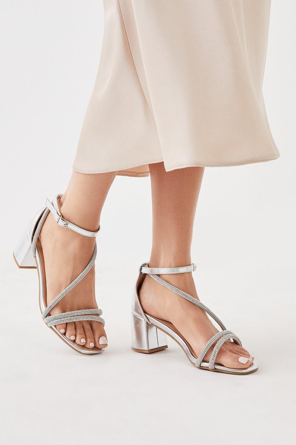 Womens Wide Fit Colette Diamante Asymmetric Strap Heeled Sandals