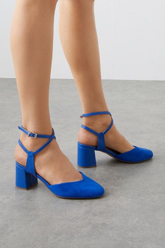 Wallis Daphne Ankle Wrap Strap Detail Block Heeled Court Shoes 1