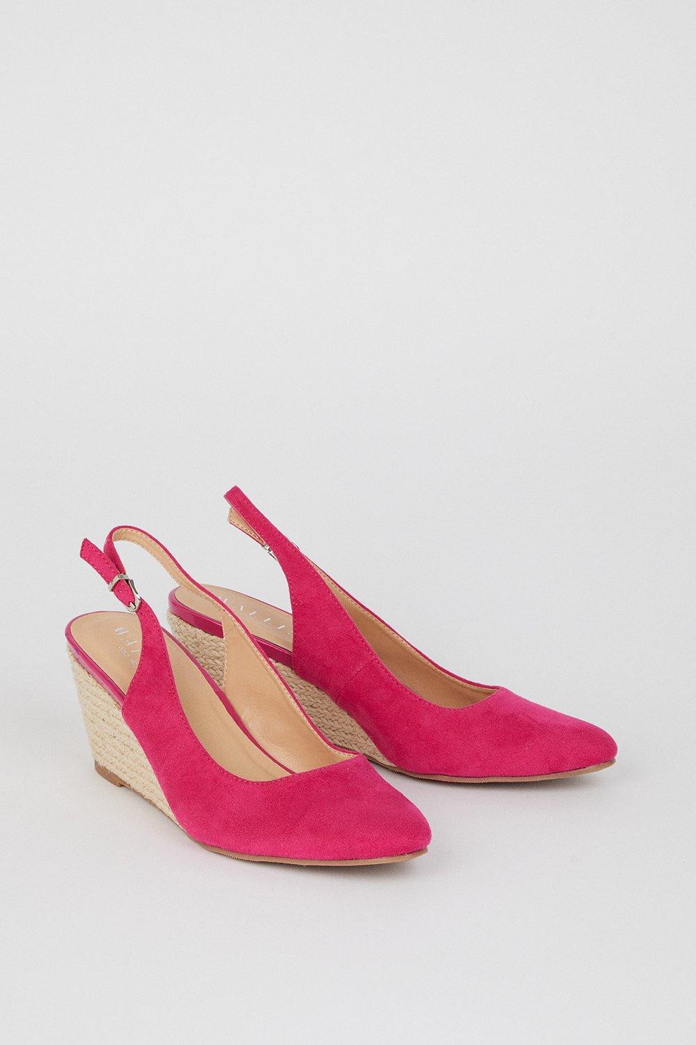 Heels, Rose Slingback Almond Toe Low Espadrille Wedge Courts