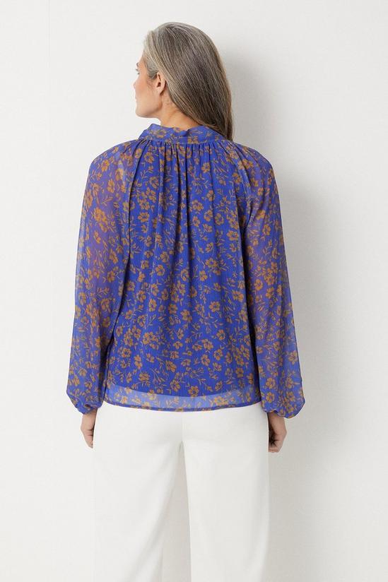 Wallis Navy And Gold Floral Tie Neck Top 3
