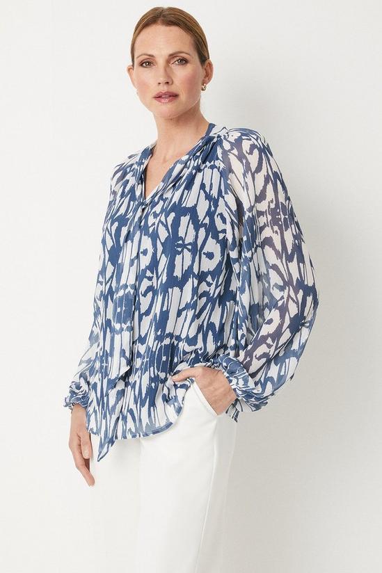 Wallis Navy And Ivory Abstract Tie Neck Top 1