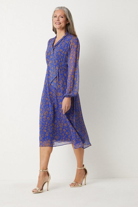 Wallis Navy And Gold Floral Tie Neck Midi Dress 1