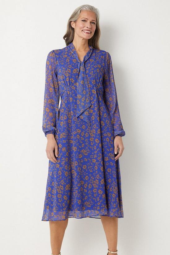 Wallis Navy And Gold Floral Tie Neck Midi Dress 2