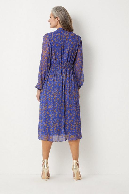Wallis Navy And Gold Floral Tie Neck Midi Dress 3