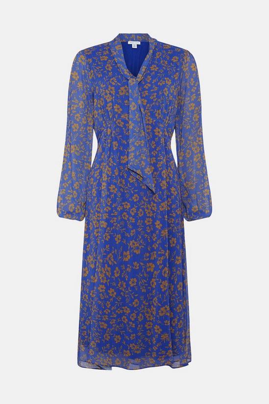 Wallis Navy And Gold Floral Tie Neck Midi Dress 5