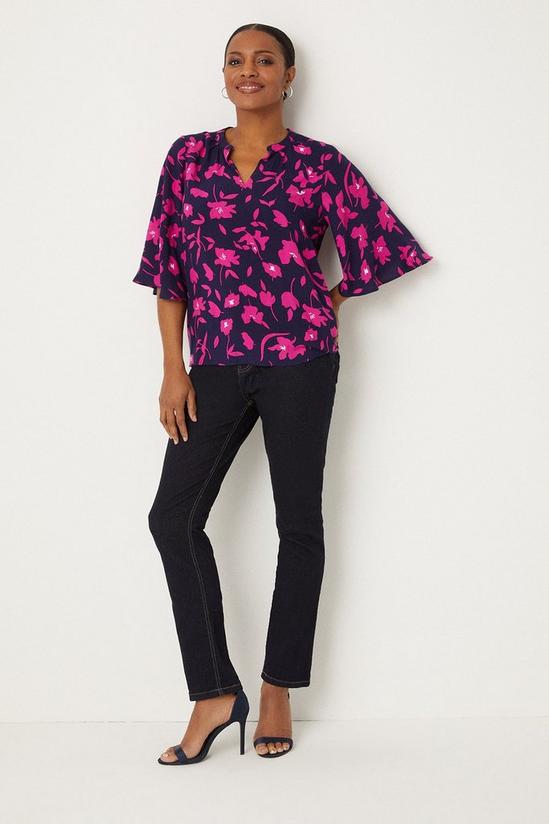 Wallis Navy And Pink Floral Flute Sleeve Blouse 2