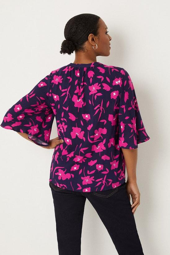 Wallis Navy And Pink Floral Flute Sleeve Blouse 3