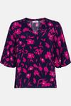 Wallis Navy And Pink Floral Flute Sleeve Blouse thumbnail 5